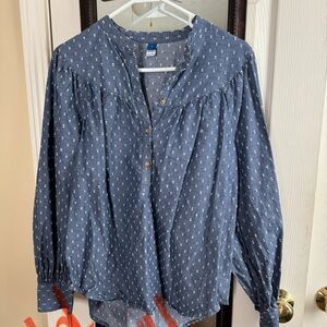Old Navy Denim Blue Blouse with White Pattern
